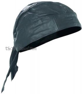 Solid Black Lambskin Leather Skull Cap Biker Head Wrap Doo Rag Motorcycle Hat