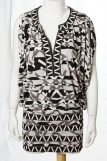 BCBG Max Azria New Black White Geometric Tribal Dolman Blousy Dress XSmall