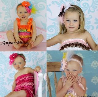 Lace Rosette Baby Flower Headband M2M Petti Romper Toddler Girl Photo Prop Pink