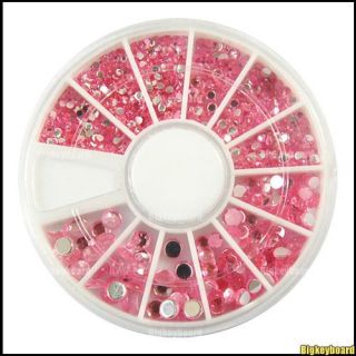 1100X Party Gems 6 Size Pink Round Glitter Nail Art Rhinestones Wheel