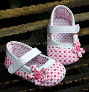 Baby Girl Heart Pattern Soft Sole Mary Jane Crib Shoes Size Newborn to 18 Months