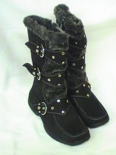 Black Suede Boots w Fur Buckles JESSICA8 2 Yth Sz 9