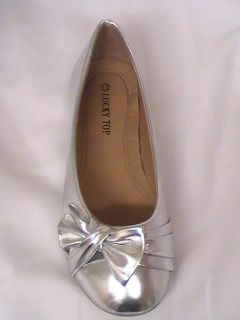 Girls Silver Ballet Flats with Raised Bow TG Tod Sz 10