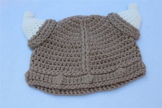 New Cute Handmade Crochet Lael Viking Hat Newborn Baby Child Knit Hat Photograph