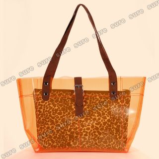 Women Transparent Leopard Clear Jelly Shoulder Bag Tote Summer Beach Gym Handbag