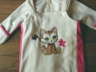 Baby Girl White Okie Dokie Pram Snowsuit Outerwear Size 6 9 mos Pink Kitty Cat
