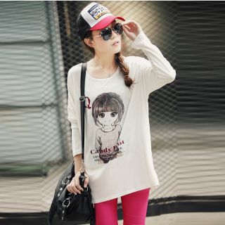 Chic Korean Womens Cute Girl Print Long Sleeve Casual T Shirt Loose Blouse Tops