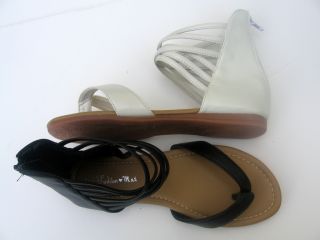 Womens Black White Gladiator Roman Flats Ankle Wrap Sandal Sz 5 6 7 8 9 10