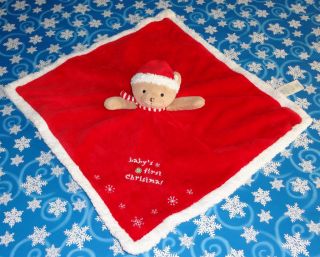 Carters Plush Baby's First Christmas Blanket Lovey Rattle Bear Red