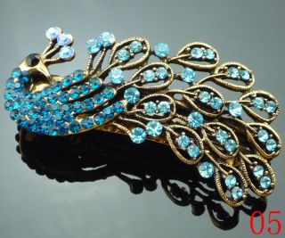 New Fashion Gold Tone Colorful Crystal Peacock Hair Clip Barrette Bridal S78