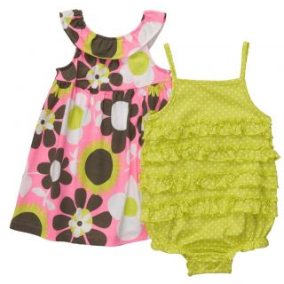 Carter's Playwear Baby Girls 3 Piece Floral Dress Green Dot Romper Set 9 M
