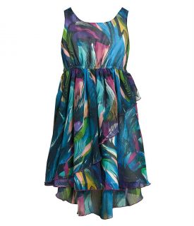 Bonnie Jean Girls Faux Wrap Chiffon Swirly Watercolor Hi Lo Dress Size 10