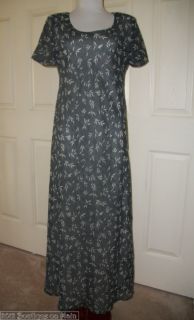 Carole Little Size 6 Gray White Leaf Print Short Sleeve Maxi Dress