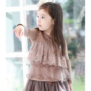 New Kids Toddlers Girls Brown Long Sleeve Lace Shirts Tops sz18 24 Months