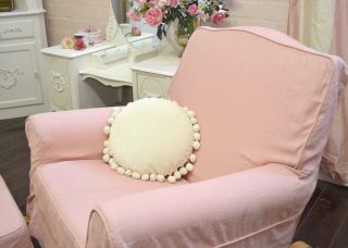 Shabby Cottage Chic Pink Linen Rocker Rocking Chair Ottoman Armchair
