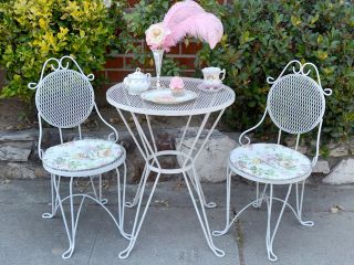 Shabby French Chic Patio Outdoor Cafe Set White Iron