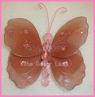 5" Brown Pink Layered Hanging Butterfly Nursery Decoration Girls Room Wall