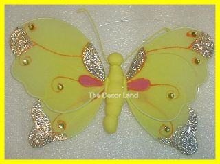 8" Yellow Painted Butterfly Hanging Nursery Wall Ceiling Girls Room Decoration