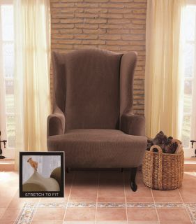 Chezmoi Collection Brown Ribbed Corduroy 4 Way Stretch Slipcover Wing Chair