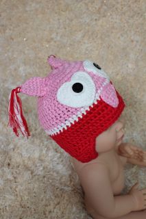 New Cute Handmade Cotton Pink Red Owl Baby Child Knit Hat Cap Newborn Photo Prop