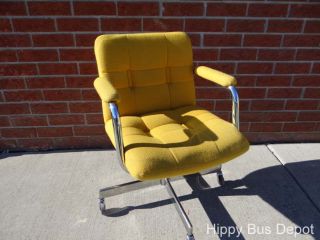 Mid Century Modern Yellow Chromecraft Swivel Rolling Office Desk Arm Chair
