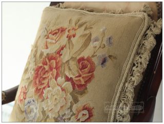 Antique French Decor Aubusson Rose Pillow Sofa Chair Bed Couch Bench Cushion 17"