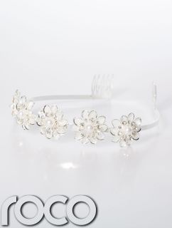 Ladies Silver Floral Diamante Pearl Bridal Communion Flower Girls Headband Tiara