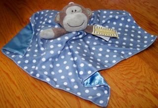 Baby Starters Monkey Snuggle Buddy Slate Blue Polka Dot Security Blanket Rattle
