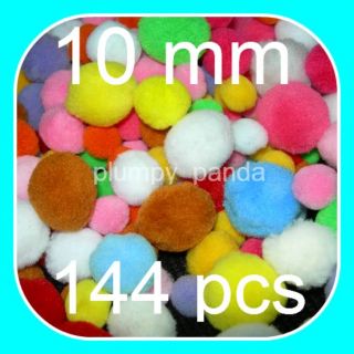 144 Mixed Fluffy Pom Poms Pompoms Snow Balls Baby 10mm