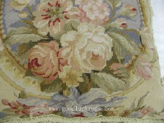 16" Floral Roses Blue Wool Needlepoint Sofa Couch Chair Bed Throw Pillow Cushion