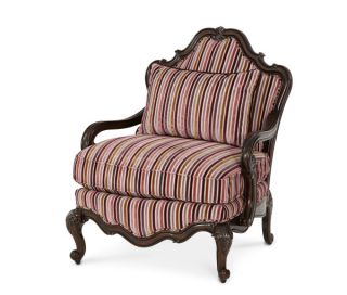 Dark Truffle Suede Multi Colored Stripe Bergere Accent Arm Chair