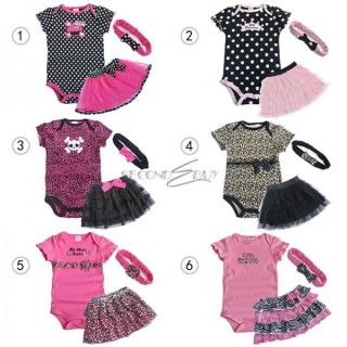 3pcs Girl Baby Infant Outfit Headband Romper Bodysuit Tutu Dress Skirt 9 24M