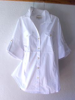 New $89 Jones New York Fresh White Roll Sleeve Blouse Plus Shirt Top 26 28 30 3X