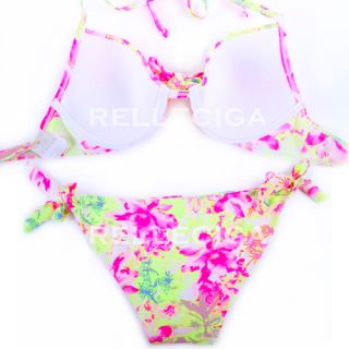RELLECIGA Jungle Floral Blooming Pattern Push Up Halter Top Sexy Bikini Swimwear