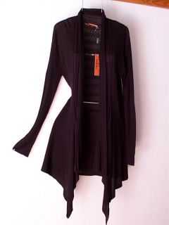 New Belldini Long Black Sweater Cardigan Duster Knit Topper Top 4 6 2 s Small