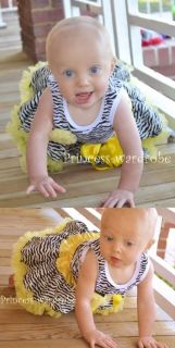 Infant Baby Yellow Zebra Pettiskirt Party Dress Tutu Zebra Print Top Set 3 12M