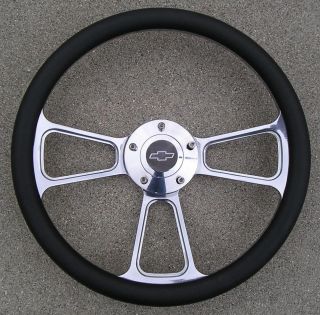 Billet Steering Wheel with A Chevy Logo Billet Horn Button Black Half Wrap