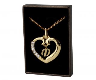 Name Necklace Initial Love Heart Pendant Letter D 18K Gold Plated Birthday Gifts