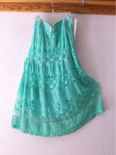 New Lapis Teal Aqua Lace Peasant Boho Corset Dress Skirt 8 10 6 M Medium