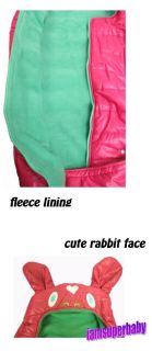 Brand New Infant Baby Rabbit Face Travel Sleeping Bag Fleece Lining Pink Green