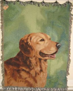 Linda Picken Golden Retriever Tapestry Triple Woven Throw Afghan Dog Made in USA