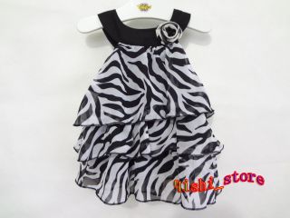 Baby Kid Toddler Girl Chiffon Dress Clothes Pettiskirt Tutu Zebra Outfit 0 4Y