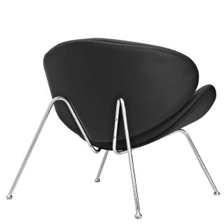 Big Black Low Chair Modern Style PU Faux Leather Lounge Armless Chrome Legs New