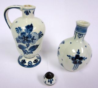 Vintage P Hoppe Amsterdam Holland Hand Painted Blue White Pitcher Decanter
