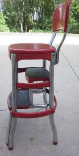 Vintage 1950s Mid Century Cosco Red Kitchen Chair Step Stool All Original
