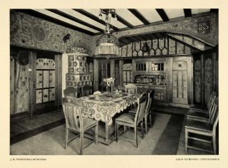 1915 Print German Sliwinski Home Dining Room Interior Decor Furnishing Table