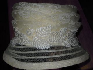 Winter White Tucked Lace Appliquéd Dress Church Hat Chapeau Rhinestones Mr Hi'S