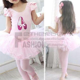 Girl Kids Sequin Shoes Ballet Dance Wear Leotard Costume Tutu Dress Skirt Sz 3 7