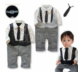 Baby Boy Long Sleeve Winter Formal Tuxedo Bodysuit Outfit Romper 6 24M
