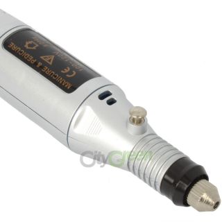 100 120V Pen Shape Electric Nail Drill Art Manicure File Tool 6 Bits Silver 63